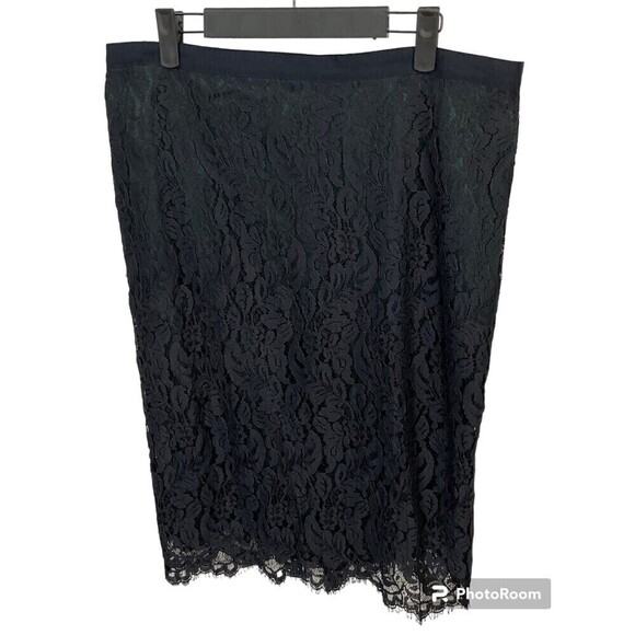 Talbots Women Navy Green Pencil Skirt Lace Lined Knee Length Straight Sz 12 - Picture 1 of 13